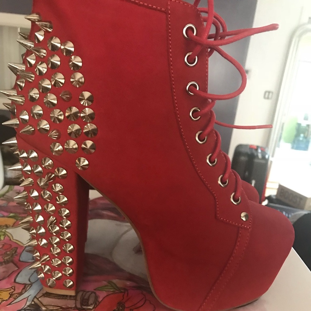 Red Spiked Litas by Jeffrey Campbell